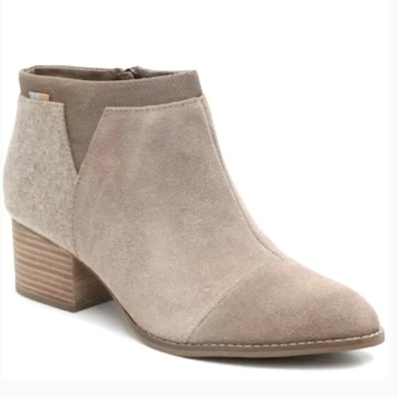 TOMS Loren Ankle Bootie Suede Felt Leather Side Zipper Opening Size US 9 EU 40 - Picture 1 of 15